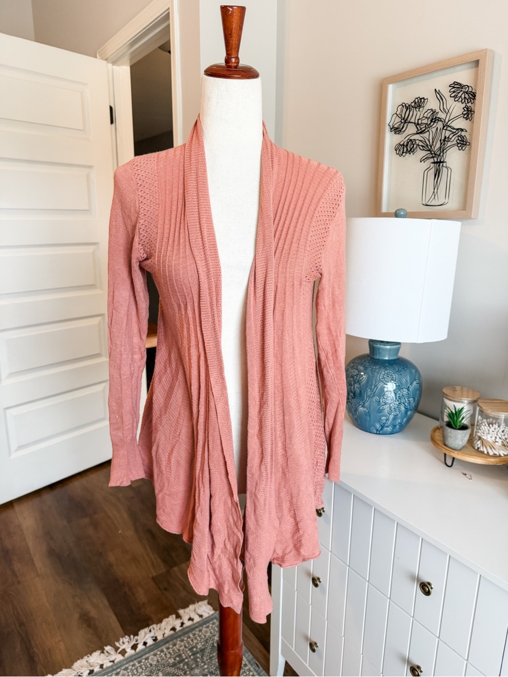 Pink Open-Front Lightweight Cardigan Sweater